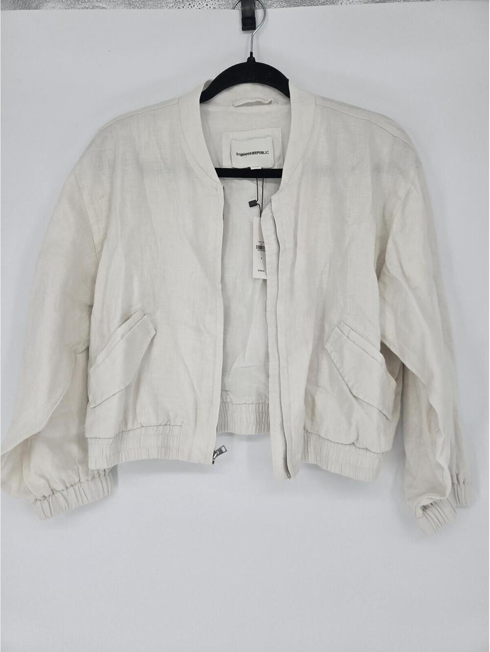 Banana Republic Linen Bomber Jacket Magnolia Flower Ivory